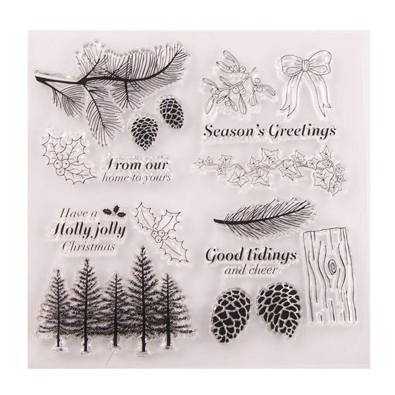 Arrietty Winter Trees Berry Branch Clear Stamps for Card Making or Journaling Christmas Leaves Nuts Rubber Stamps Evergreen Silicone Stamps for Journals Tags DIY Scrapbooking Paper Crafts Decoration - Image 1